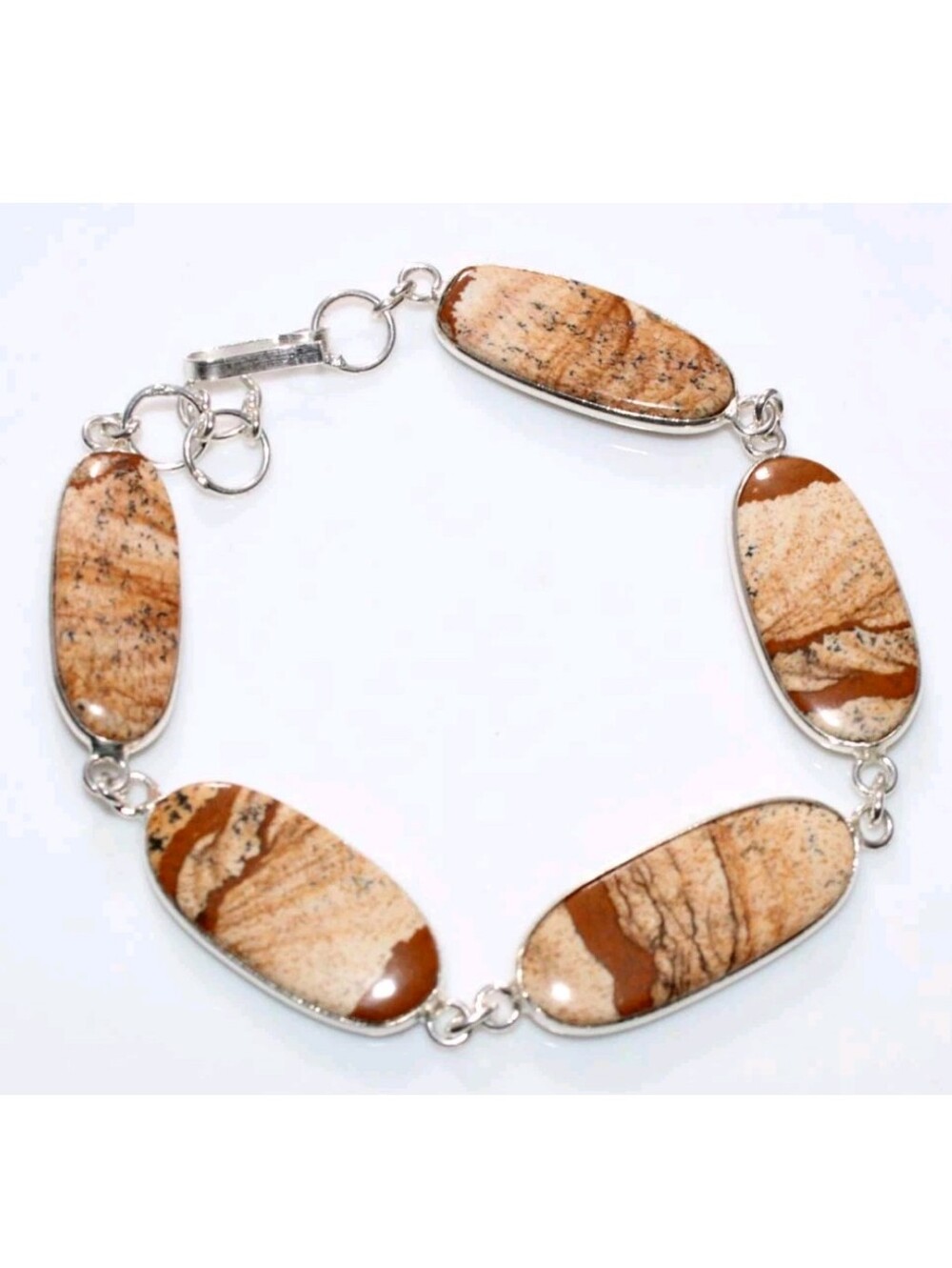 Picture Jasper Gemstone Jewelry 925 Sterling Silver Handmade Bracelet